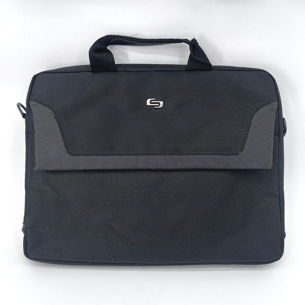 Solo Slim Laptop Bag Briefcase Black Top Handle Padded Front School College
